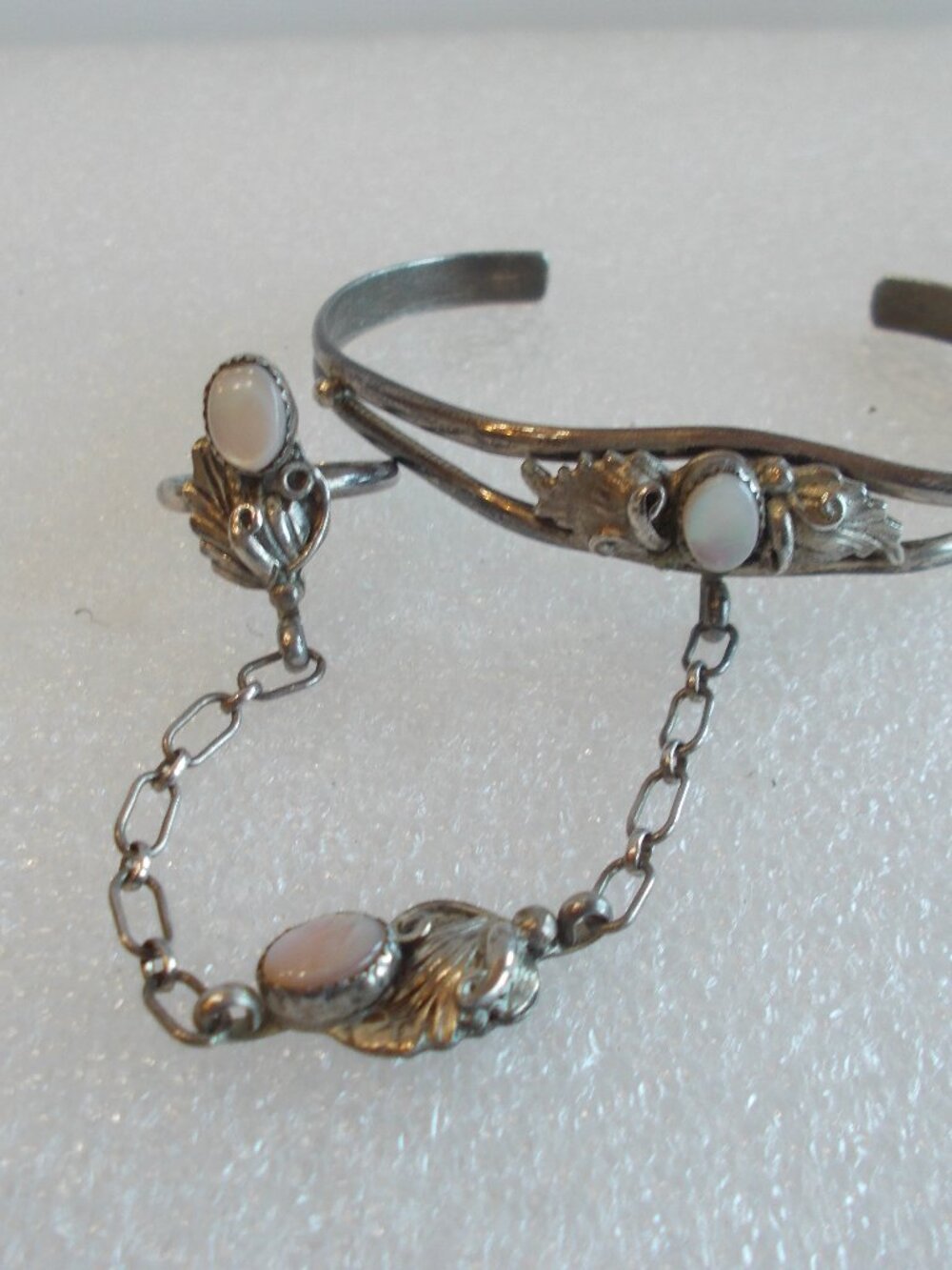 Vintage~Sterling Silver~Slave~Bracelet~Signed~MOP